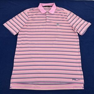 RLX Ralph Lauren Shirt Men's L Pink Blue Stripes Polo Congressional Country Club